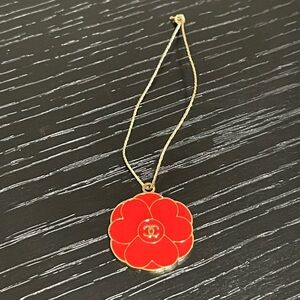 CHANEL Gold and Red Camellia Pendant